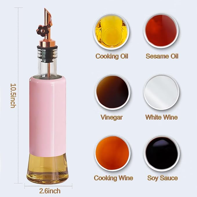 MIAO'ER Olive Oil Dispenser for Kitchen, Oil and Vinegar Dispenser Set of 2, Rose Gold Stainless Steel Spout, Pink Kitchen Decor, 300ml/10oz Kitchen Accessories for Cooking, Salad, Frying