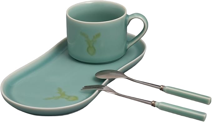 Longquan UNESCO Heritage Celadon Coffee Set Double-glazed collector's edition with oval-shaped plates and tableware - handcrafted sky blue glaze ceramic gift box (1, Sky blue glaze)
