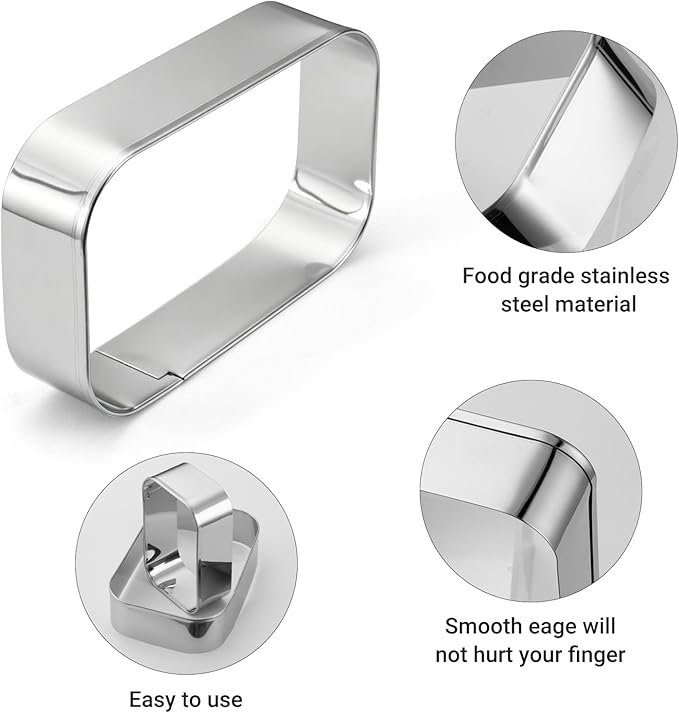 Rounded Rectangle Cookie Cutter Stainless Steel Plaque Cookie Cutters Geometric Frame Cookie Cutters Shapes Molds for Baking 1 Inch Depth