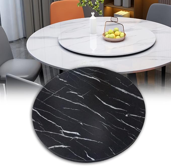Wooden Lazy Susan Round Table Turntable, Large Dining Table Tabletop Serving Plate, 50cm~100cm, Wooden Swivel Display Tray 360°, No Need To Install, For Hotel/Family Dinner (Color : Black, Size : 80