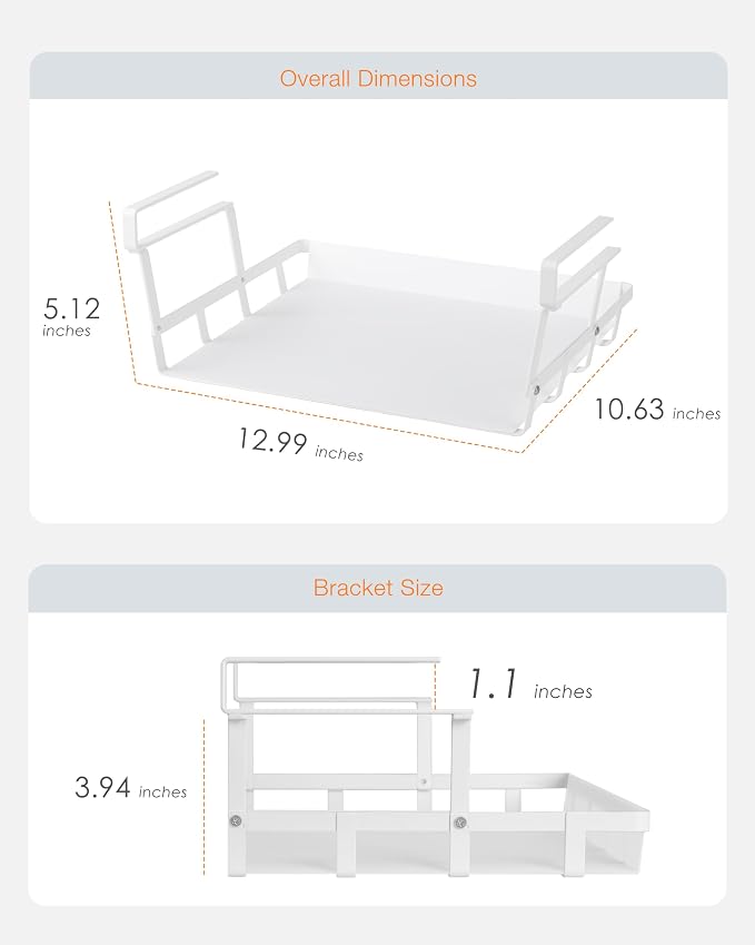 Under Shelf Basket, 2 Pack Under Cabinet Shelf Basket Organizer | Hanging Wire Storage Baskets, Slide-in, Add-on Space Saving for Kitchen Pantry Laundry Room Desk Bookshelf, White