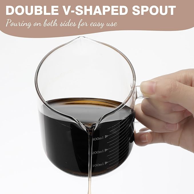 Patelai 2 Pcs 12oz/350ml Espresso Cups, Glass Measuring Cups with Double Spouts & Handle, Scale Espresso Shot Glass Milk Frothed Cup Coffee Accessories for Machines, Milk Frothed, and Bars