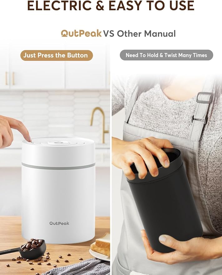 OUTPEAK Neo 2026 Auto Vacuum Coffee Canister, 0.5L for 4.6oz Coffee Beans, One-Button Operation, Small Airtight Coffee Canister with Scoop, Coffee Storage Container Stainless Steel (Champion's Choice)