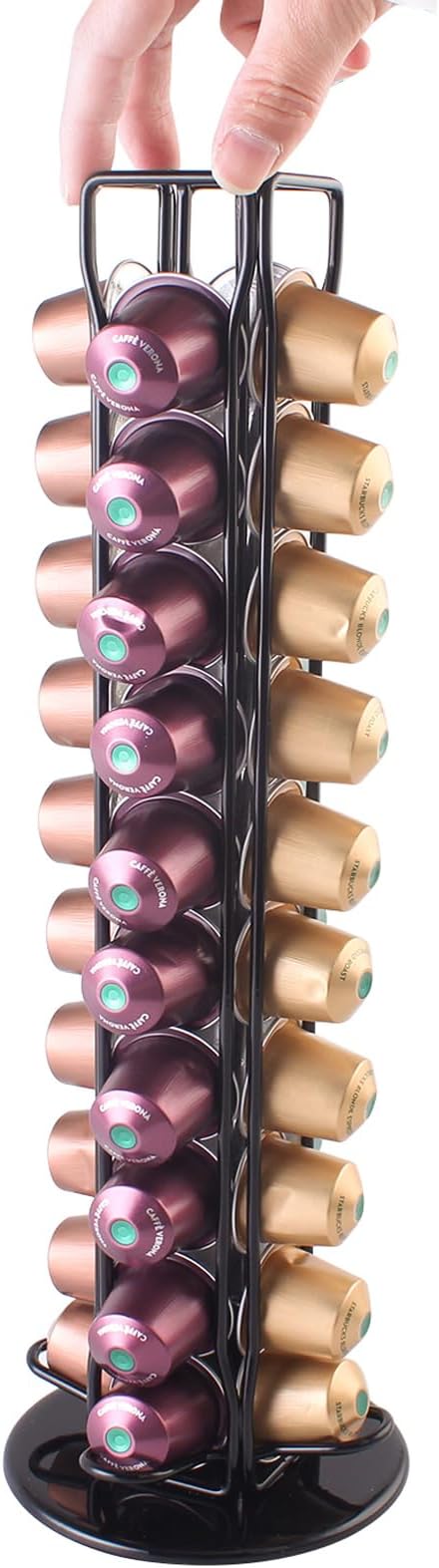 SEVENLINE Coffee Pod Holder Stand Compatible With Nespresso Original Pods Carousel Storage Rack Capsules Organizer For 40 Capsules (Black)