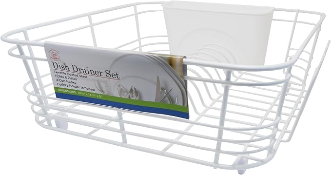 Better Houseware Dish Drying Rack, Space-Saving Dish Drainer Rack for Kitchen Counter, Kitchen Dish Strainer 2-Piece Set with Utensil Holder, White