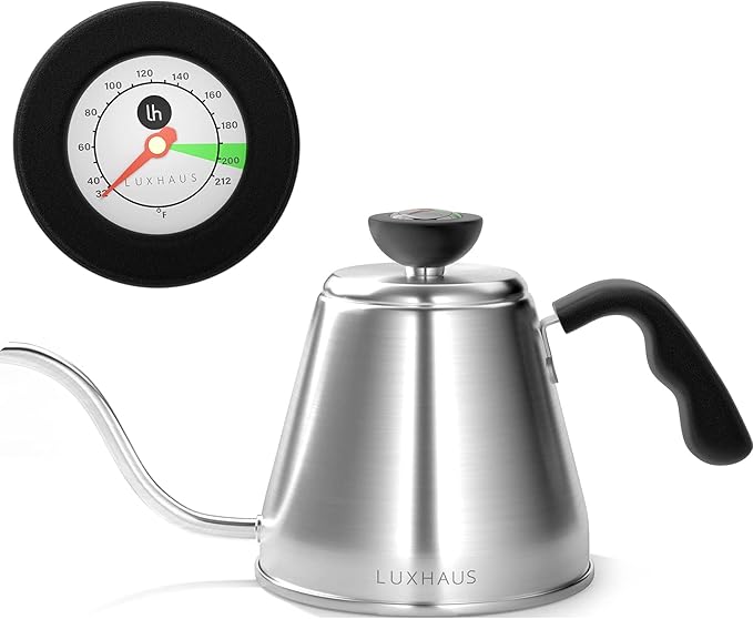 LuxHaus Pour Over Kettle - Gooseneck Kettle With Thermometer - Coffee and Tea Maker for Stovetop - 40oz