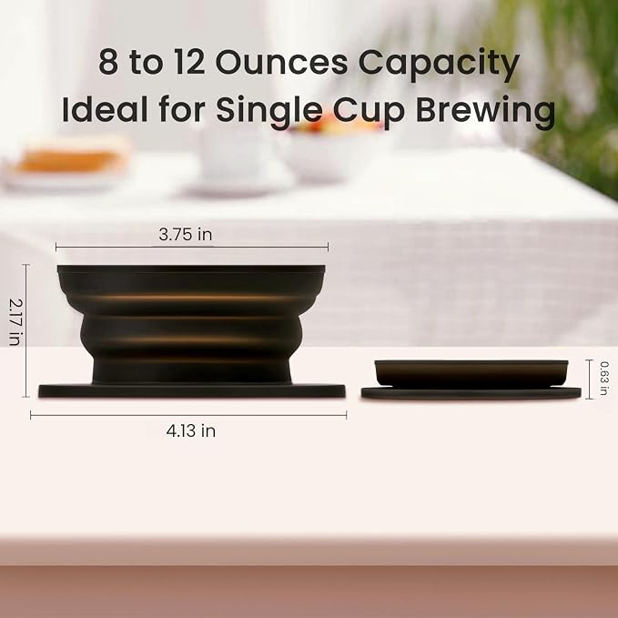 2-Packs Paperless Collapsible Pour Over Coffee Dripper, Travel Pour Over Coffee Maker Camping, Travel Pour Over Coffee Kit, Camping Pour Over Coffee Maker 1 Cup, Black