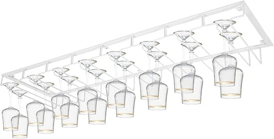 CNCEST Wine Glass Rack Under Cabinet, 8 Row Extreme Large Stemware Hanger, Metal Wine Glass, DIY Bar Glass Storage Rack Holder (80cm-White)