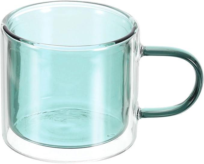 uxcell 8.4 oz Double Wall Glass Coffee Mugs, Glass Tea Cup with Widened Handles for Espresso Coffee, Cappuccino, Tea Bag, Latte, Hot Cold Beverages, Juice, Green