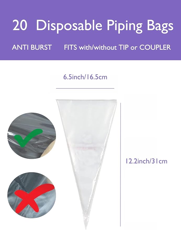 Macaron Piping Tips with Bags - #12 Round Piping Tips for Macarons,-Disposable Pastry Bags 12 Inch for Frosting &Cake Decorating