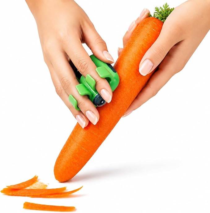 2-Finger Vegetable Peeler – Ergonomic Fruit & Vegetable Peeler with Secure Finger Grip, Sharp Stainless Steel Blade, Easy-Control Kitchen Peeling Tool for Carrots, Potatoes, Cucumbers & More