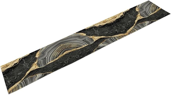 Marble Table Runner, Black Grey and Gold Abstract Modern Luxury Texture Printed Linen Table Runners for Farmhouse Kitchen Dining Room Party Holiday Decor 13" W x 90" L