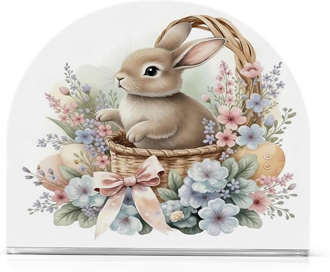 Cute Watercolour Little Rabbit Easter Napkin Holder for Tables Paper Cocktail Napkin Holders for Kitchen Dinning,Acrylic Dinner Napkin Dispenser for Restaurant Home Decor Bar Accessories 2 Pack