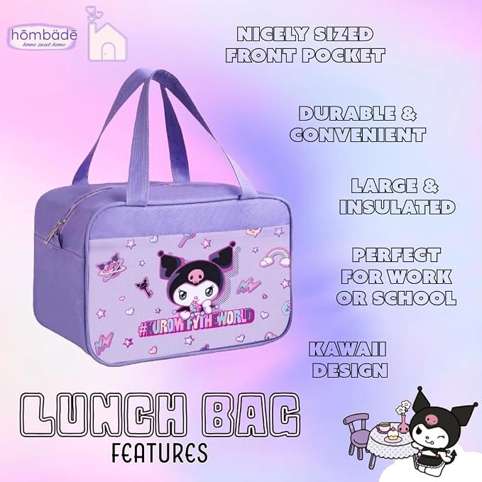 Lunch Bag Cooler Tote Large Insulated Kawaii Leak Proof Food Portable Waterproof Reusable Anime for Work Picnic Travel (Purpleromi)