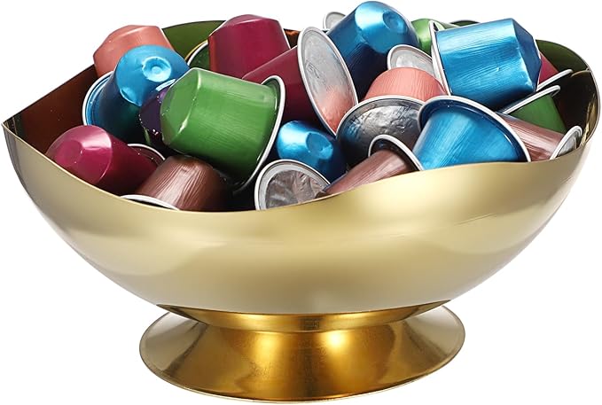 ELLDOO Coffee Pod Holder, 7.1inch Gold Metal Coffee Pod Storage for K Cup Nespresso Vertuo Keurig, Creamer Organizer Candy Bowl Fruit Snacks Jar for Countertop Kitchen Breakroom