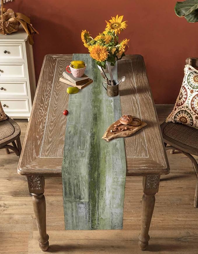 Sage Green Table Runner - 72 Inch Long, Oil Modern Paintings Abstract Kitchen Dining Table Runner Dresser Scarves, Geometric Artwork Grey Green Tablerunner for Coffee Table Wedding Party, 16x72 in