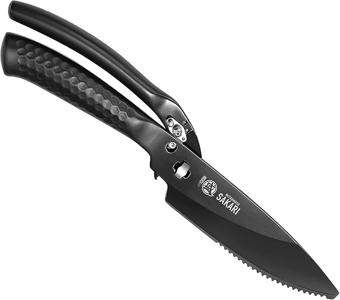 MITSUMOTO SAKARI Heavy Duty Japanese Kitchen Scissors, Titanium-Plated Alloy Steel Poultry Shears, Detachable Multipurpose Kitchen Shears for Chicken, Fish, Meat & Vegetables