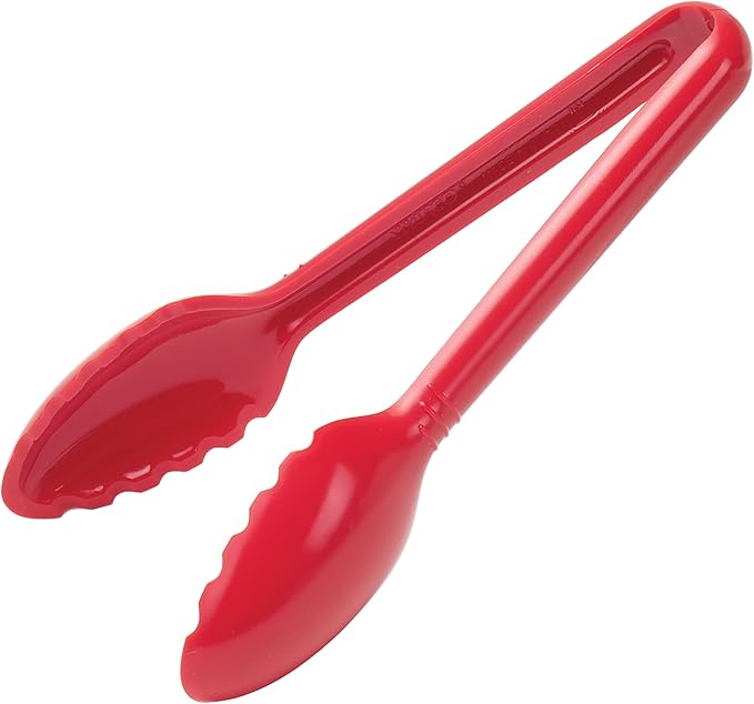 Winco 6" Commercial-Grade Curved Serving Tongs, Red