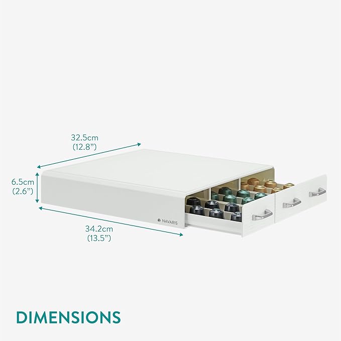 Navaris Coffee Capsule Triple Drawer - Coffee Pod Storage Drawer - Space-Saving Coffee Pods Organizer for Your Kitchen - Coffee Holder for Countertop - Fits Up to 48 Cups - White