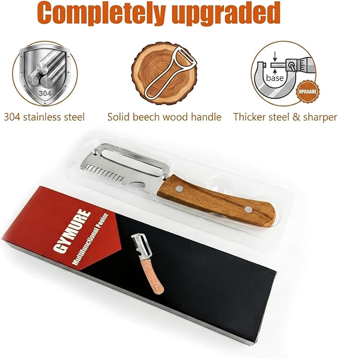 3 in 1 Multifunctional Vegetable Peeler with Wooden Handle and Bottle Opener, Stainless Steel Peelers for Kitchen, Multi Functional Vegetable Peeler for Fruit Potato Carrot Pumpkin Zucchini (2 PACK)