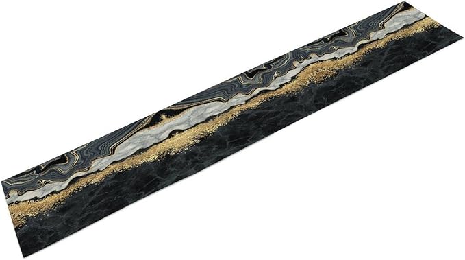 Marble Table Runner, Modern Luxury Foil Cracked Texture Black Gold Marble Printed Linen Table Runners for Kitchen Living Room Farmhouse Dining Room Party Home Decor 13" W x 90" L