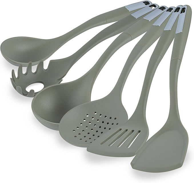 Restaurantware Silicone Utensil Set Pack of 10 Non-Slip Handle 6-Piece Kitchen Tool Set, Heat-Resistant Dishwasher-Friendly Cooking Accessories, Durable Green Cooking Utensils