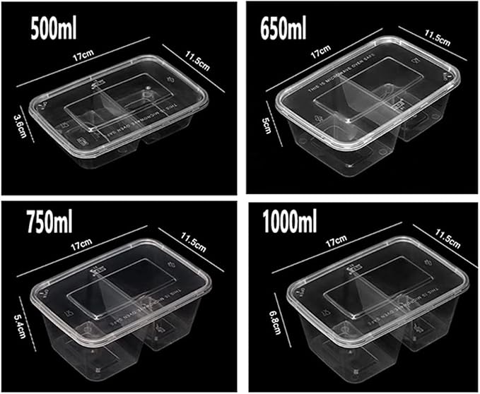 AGYH 300 Packs Meal Prep Containers with Lid 2 Compartments Food Storage Containers Microwave Freezer Safe Take Out Food Container (Color : Clear, Size : 650ML)