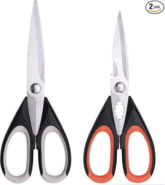 2-Pack Kitchen Scissors Heavy Duty, Stainless Steel All-Purpose Cooking Shears, Dishwasher Safe with Protective Sheath, Ideal for Meat/Poultry/Vegetables/Home Use