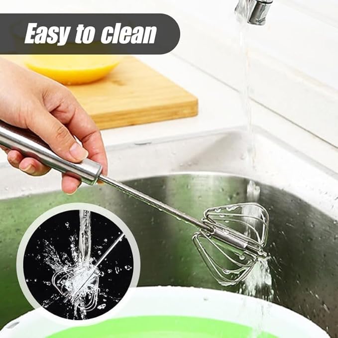 Stainless Steel Whisk, Egg Whisk Hand Push Rotary Blender, Manual Mixer Stirrer Kitchen Tool for Blending, Whisking, Beating, Stirring (2PCS)