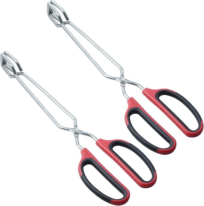 HINMAY Stainless Steel Scissor Tongs with Comfort-Grip Handle 12-Inch, Set of 2