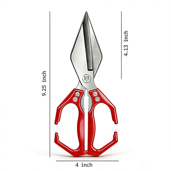 Multifunctional Heavy Duty Poultry Shears, Japanese High-Carbon Steel Kitchen Shears, Kitchen Scissors for Food,Stainless Steel Meat Scissors for Cutting Chicken, Turkey, Meat and Food Prep (Red)