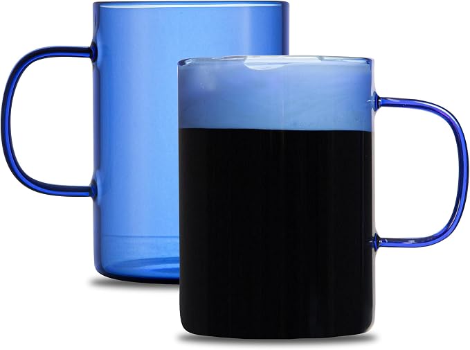 Restaurantware Glass Coffee Mug 12 Count 7 Oz Borosilicate Tea Cup with Ergonomic Handle, Dishwasher-Safe Blue Thermal Resistant Mug for Hot and Cold Drinks