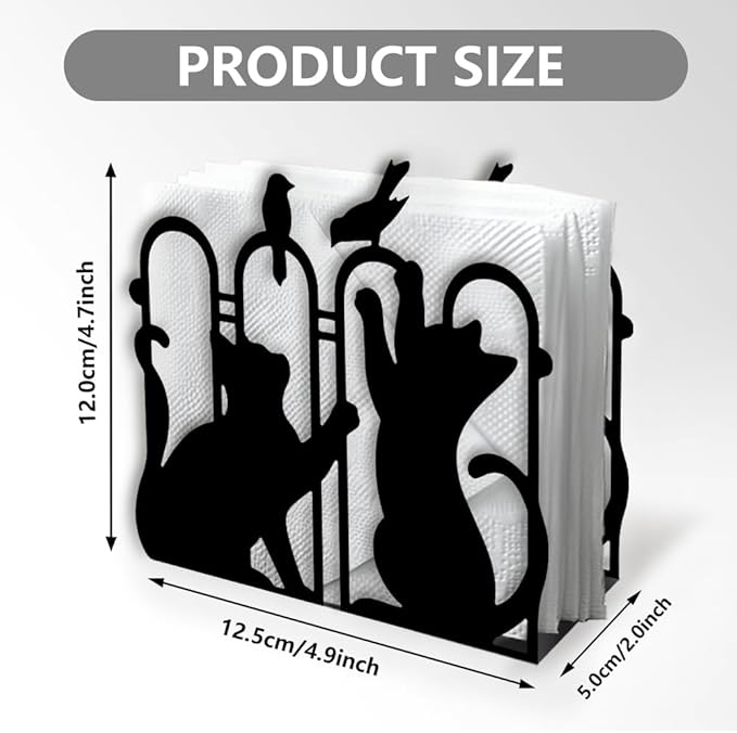 Cat Playing Decorative Black Metal Napkin Holder for Table, 4.9" x 4.7" x 1.9" Cute Kitty Animal Standing Napkin Holder for Home Kitchen Restaurant Picnic Party Coffee Bar Dining Room
