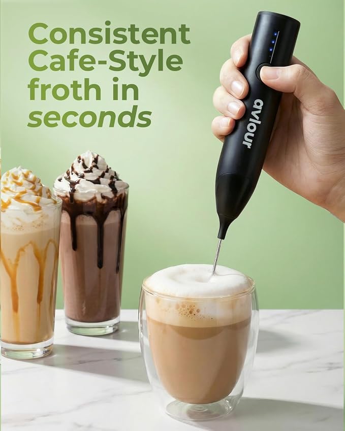 Electric Milk Frother Handheld Rechargeable, Handheld Foam Maker with Dual Stainless Steel Whisk, Multiple Speeds, Perfect for Coffee, Lattes, Cappuccino, & Matcha (Core, Black)