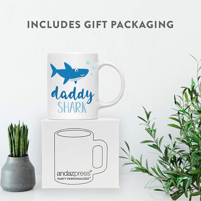Andaz Press Baby Shark Family 11oz. Coffee Mug Gift Set, Mommy Daddy Big Lil Brother Shark, 4-Pack, Shark Do Do Do Gift Idea Birthday Christmas Gifts for Mother's Father's Day