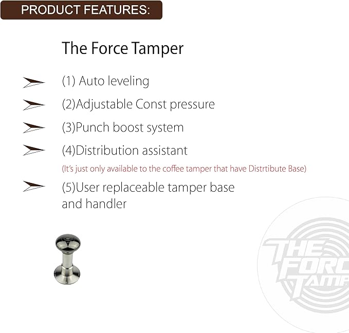 The Force Tamper Automatic Impact Coffee Tamper Adjustable Const Pressure and Autoleveling Extend Set New (Jelly-Black Mirror AL, 58.35mm)