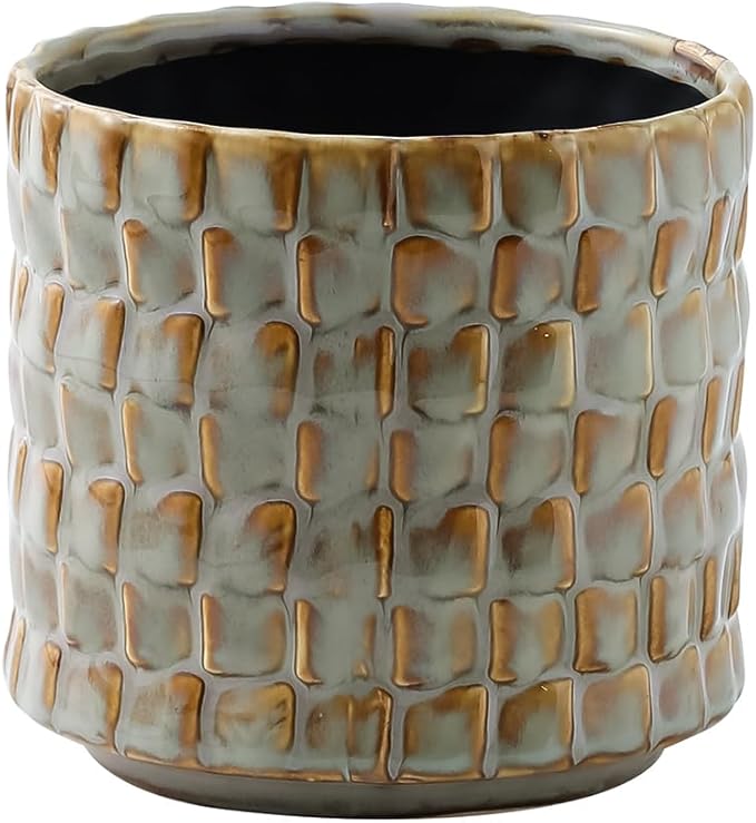 Utensil Crock Kitchen Utensil Holder, 5 Inches Small Ceramic Utensil Holder for Countertop, Unique Embossed Checkered Pattern, Cooking Utensil Crocks for Kitchen, Home Decor Gift (Sage Bronze)