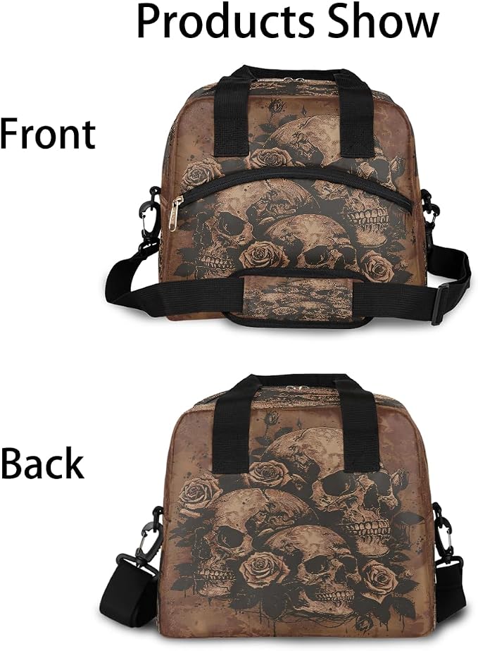 Pardick Skull Skeleton Vintage Insulated Lunch Bag for Women Girl Reusable Lunch Tote Box With Shoulder Strap Lightweight Thermal Cooler Meal Prep Bag for Work School Office Picnic