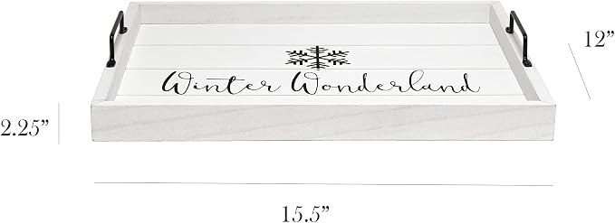 Elegant Designs HG2000-WWW Christmas Decoration Decorative Wood Serving Tray w/Handles, 15.50'' x 12'', Winter Wonderland, White