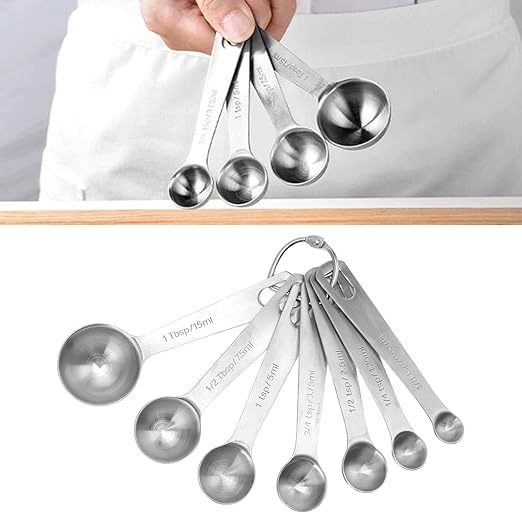 Stainless Steel Measuring Spoons Set 7 Piece Stackable Baking Tools with Scale Marking for Precise Measuring in Kitchen Cooking Baking
