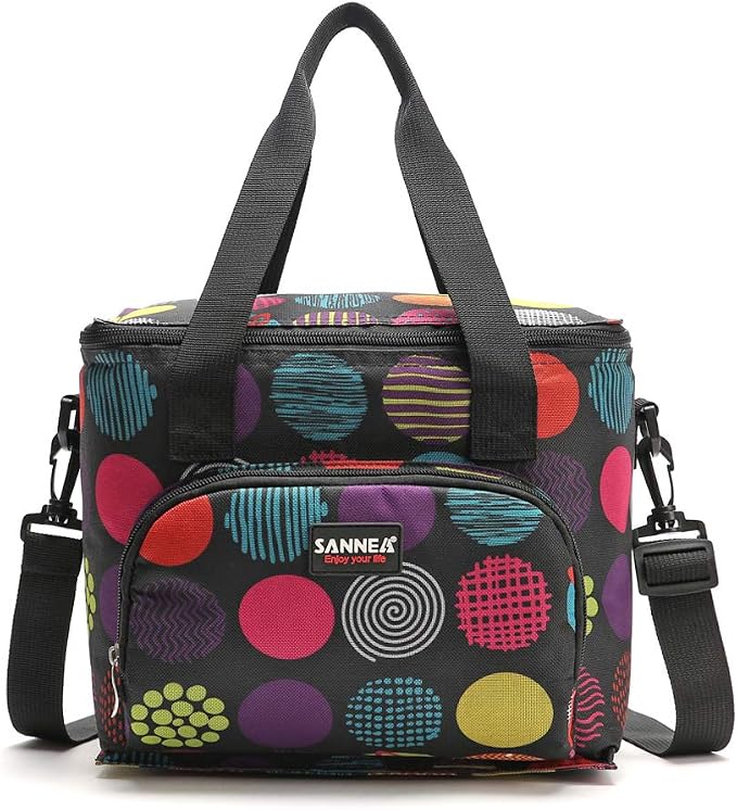 Reusable Insulated Thermal Lunch Bag Cute Lunch Box for Adult Women Work Office Outdoor Travel Picnic Beach BBQ party (Polka Dot)