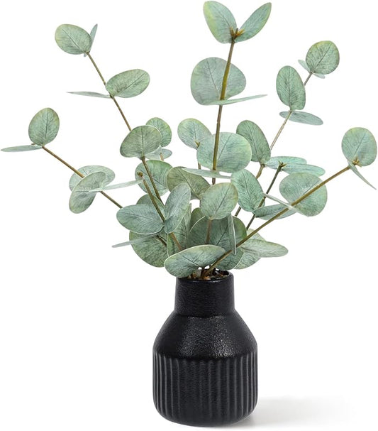 FIACO Artificial Eucalyptus Stems in Ceramic Vase, 14" Fake Plants for Home Decor, Coffee Table Centerpiece Bathroom Shelf Dining Table Farmhouse Faux Greenery Plants Indoor Decorations