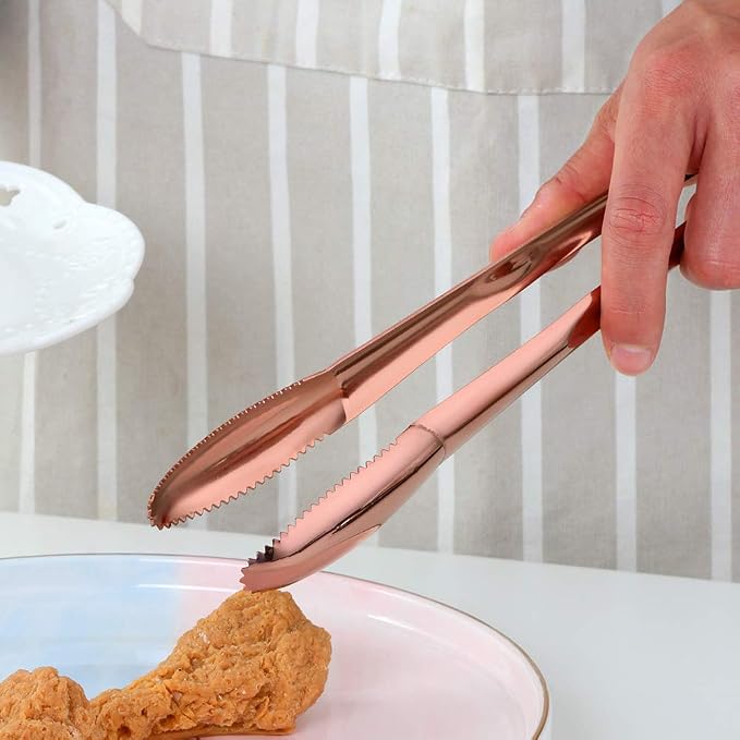 9 Inch Rose Gold Stainless Steel Serving Tongs, Set of 2