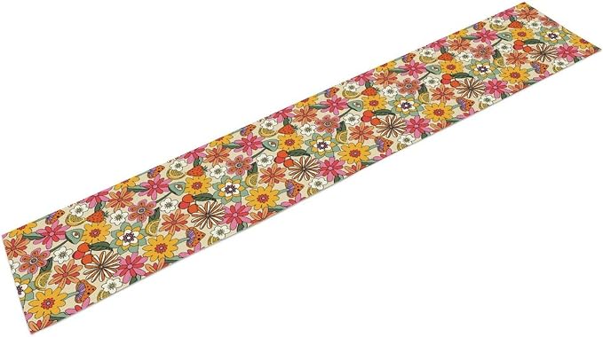 Retro Floral Table Runner,Vintage 70s Hippie Summer Groovy Daisy Flower Dinner Runner for Home Kitchen Dining Table Party Holiday Decor 13x108 Inch