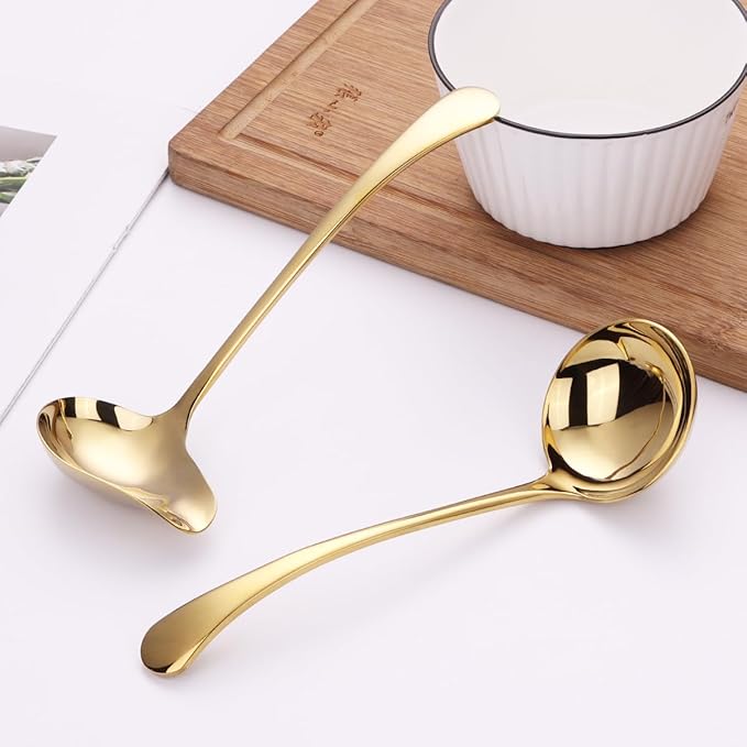 1-Piece Sauce Ladle and 1-Piece Gravy Ladle, 18/10 Stainless Steel, Dishwasher Safe(Gold)