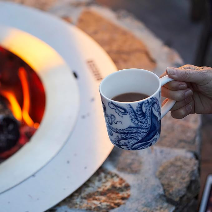 Caskata Lucy the Octopus Oversized Mugs Set of 4 | High-Design Premium Lead-Free Porcelain Blue Mug Set for Entertaining or Everyday | Unique Party Mugs for Wedding or Birthdays | 14 oz