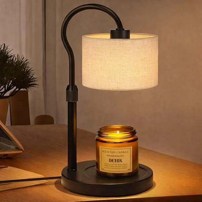 Ruiever Candle Warmer Lamp,Adjustable Height with 2 Bulbs，Linen Candle Lamp with Dimmer & Timer, Flameless Fragrance Diffuser for Scented Wax Melts, Mothers Day and Birthday Gifts for Home, Office