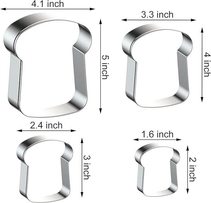 Slice of Bread Cookie Cutter Set - 5", 4", 3", 2" - 4 Piece Toast Food Cookie Cutters Shapes - Stainless Steel