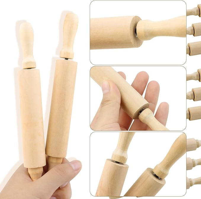 6 Pack 8 Inch Mini Wood Rolling Pin,Great for Children Kids Girls and Boys,Small Wooden Rollers for Art and Crafting,Baking,Cookie Dough,Cooking,Clay,Play Doh