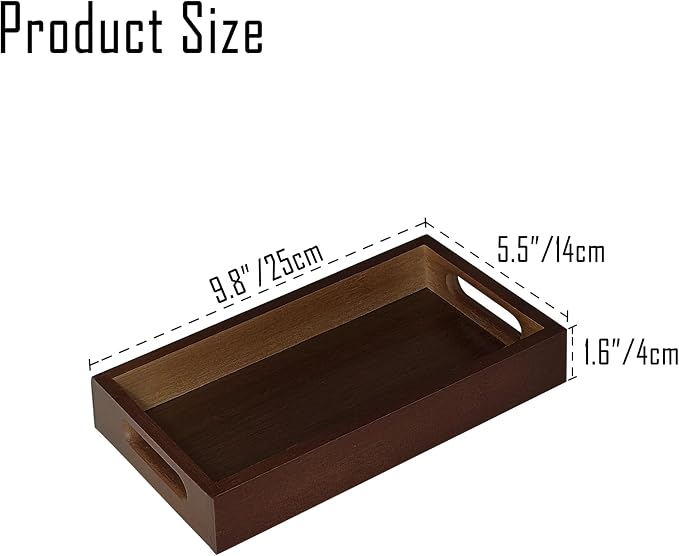 Small Rustic Serving Mini Tray with Handles - 9.8" Bamboo Tray | 9.8" x 5.5" for Coffee Table, Kitchen Counter, Ottoman | Decorative Organizer for Food, Drinks, Snacks, Bathroom Essentials